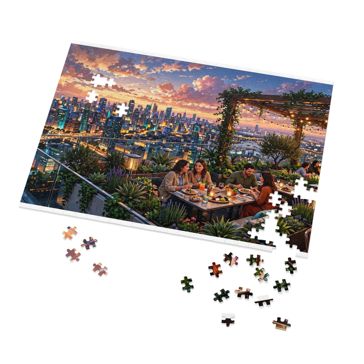 Rooftop Garden Restaurant at Dusk — 1000-Piece Jigsaw Puzzle in Tin Box