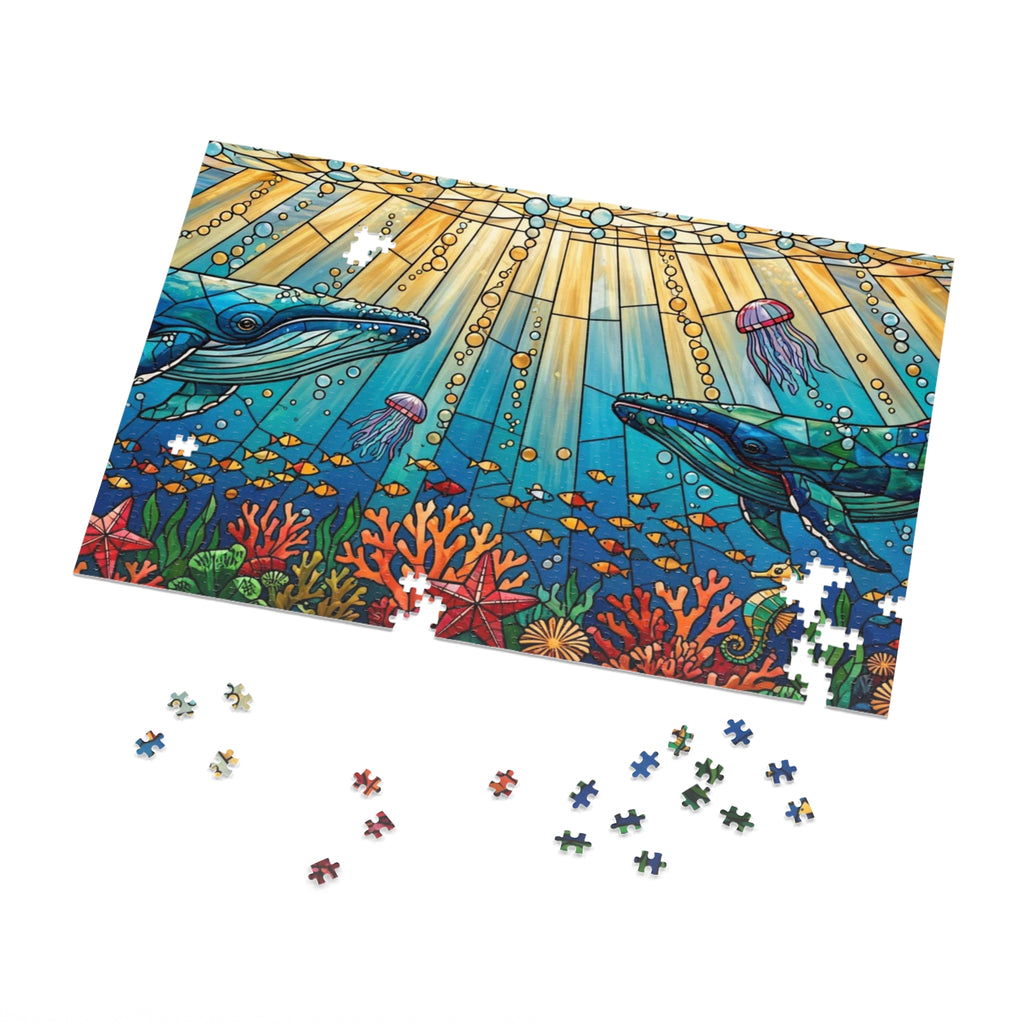 Stained Glass Whale Ocean — 1000-Piece Jigsaw Puzzle in Tin Box