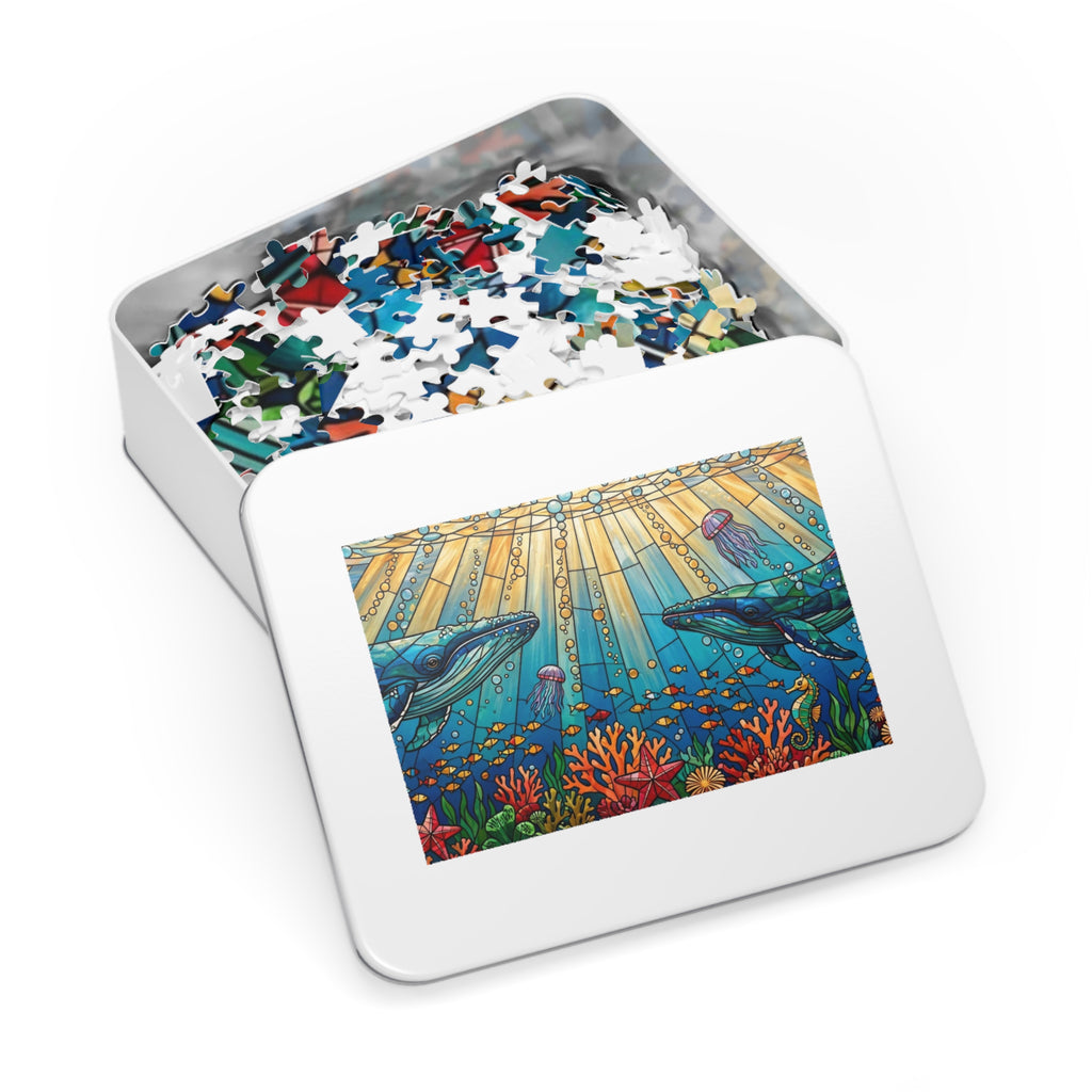 Stained Glass Whale Ocean — 1000-Piece Jigsaw Puzzle in Tin Box