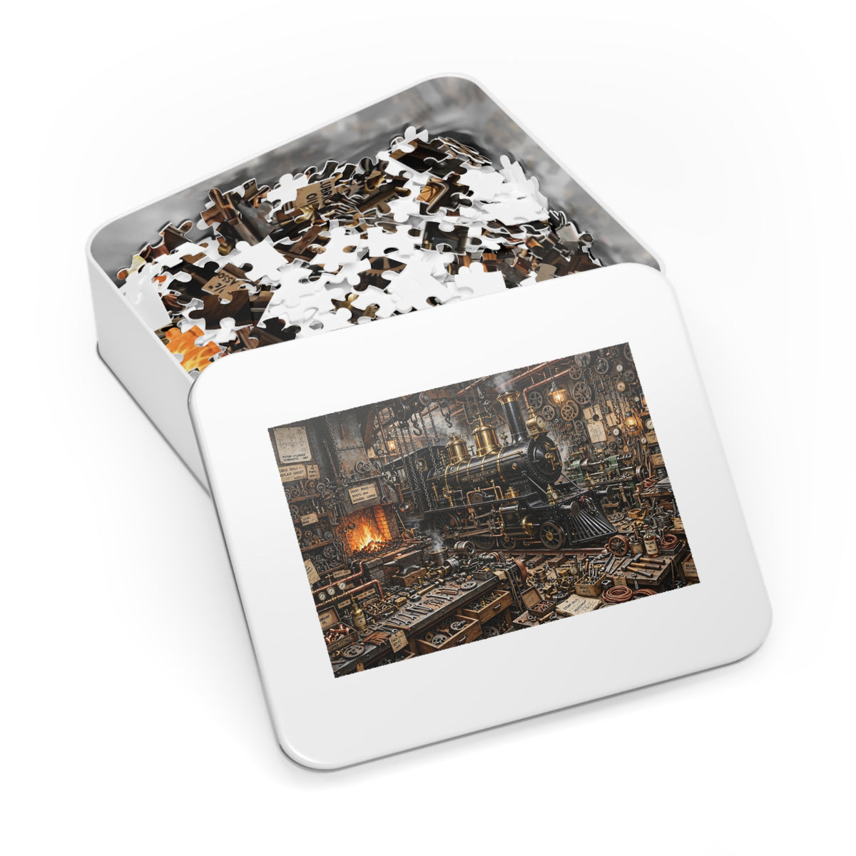 Steam Locomotive Workshop — 1000-Piece Jigsaw Puzzle in Tin Box