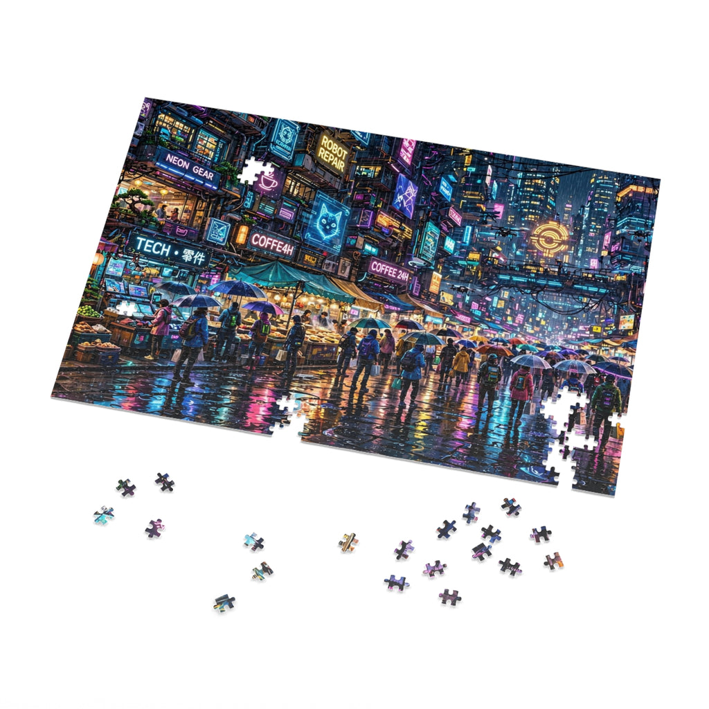 Neon City Rain Night — 1000-Piece Jigsaw Puzzle in Tin Box