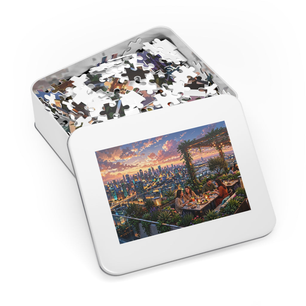 Rooftop Garden Restaurant at Dusk — 1000-Piece Jigsaw Puzzle in Tin Box