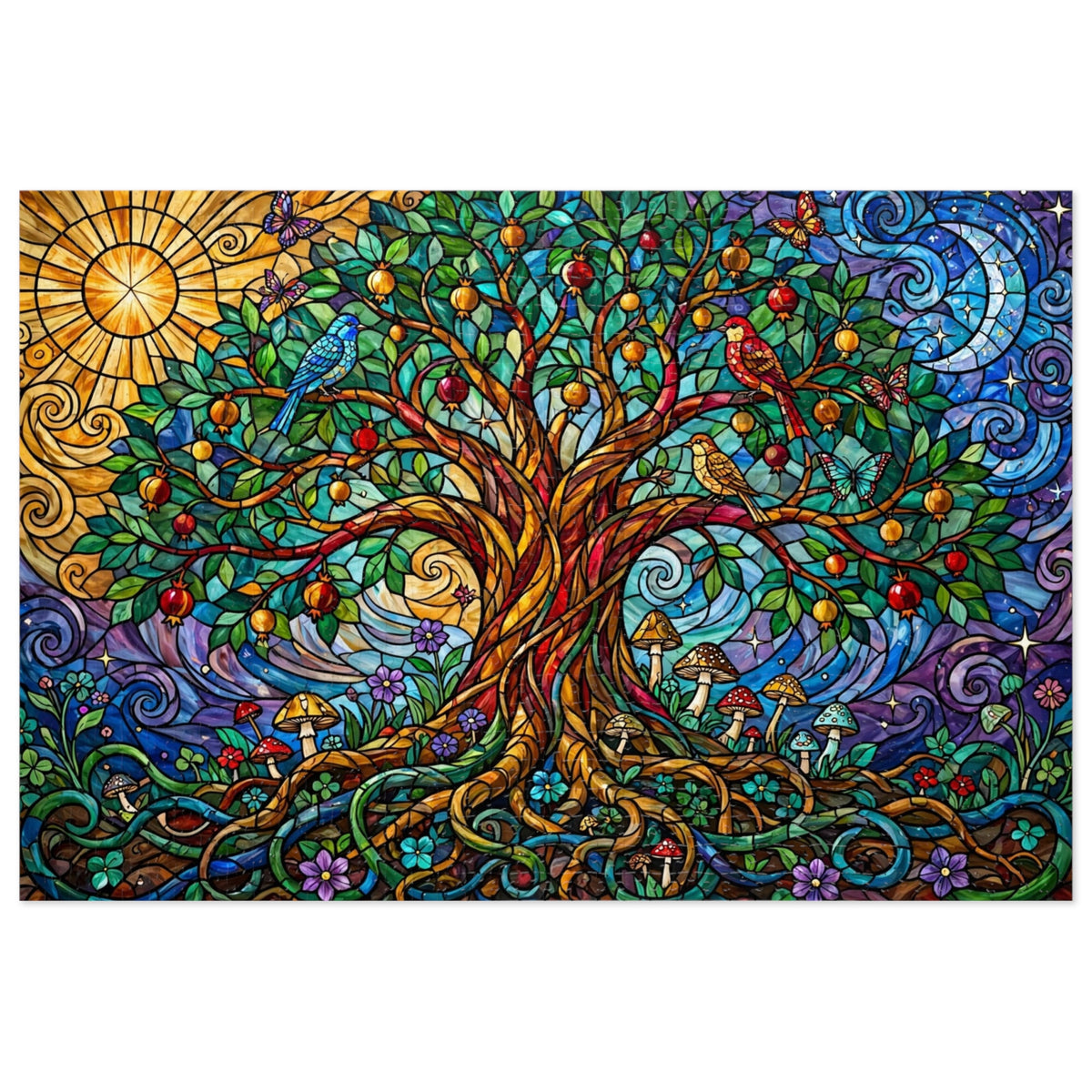 Stained Glass Tree of Life — 1000-Piece Jigsaw Puzzle in Tin Box