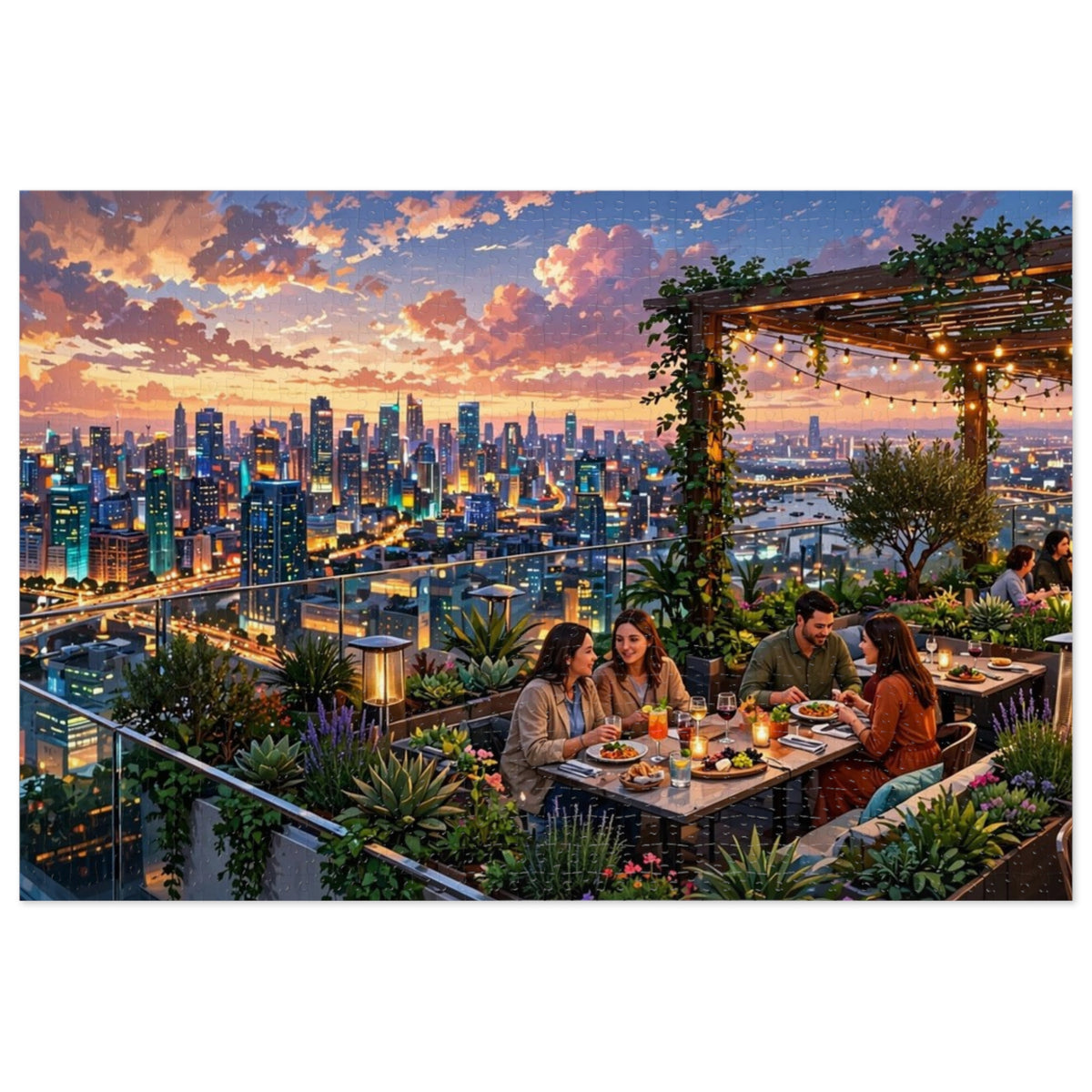 Rooftop Garden Restaurant at Dusk — 1000-Piece Jigsaw Puzzle in Tin Box