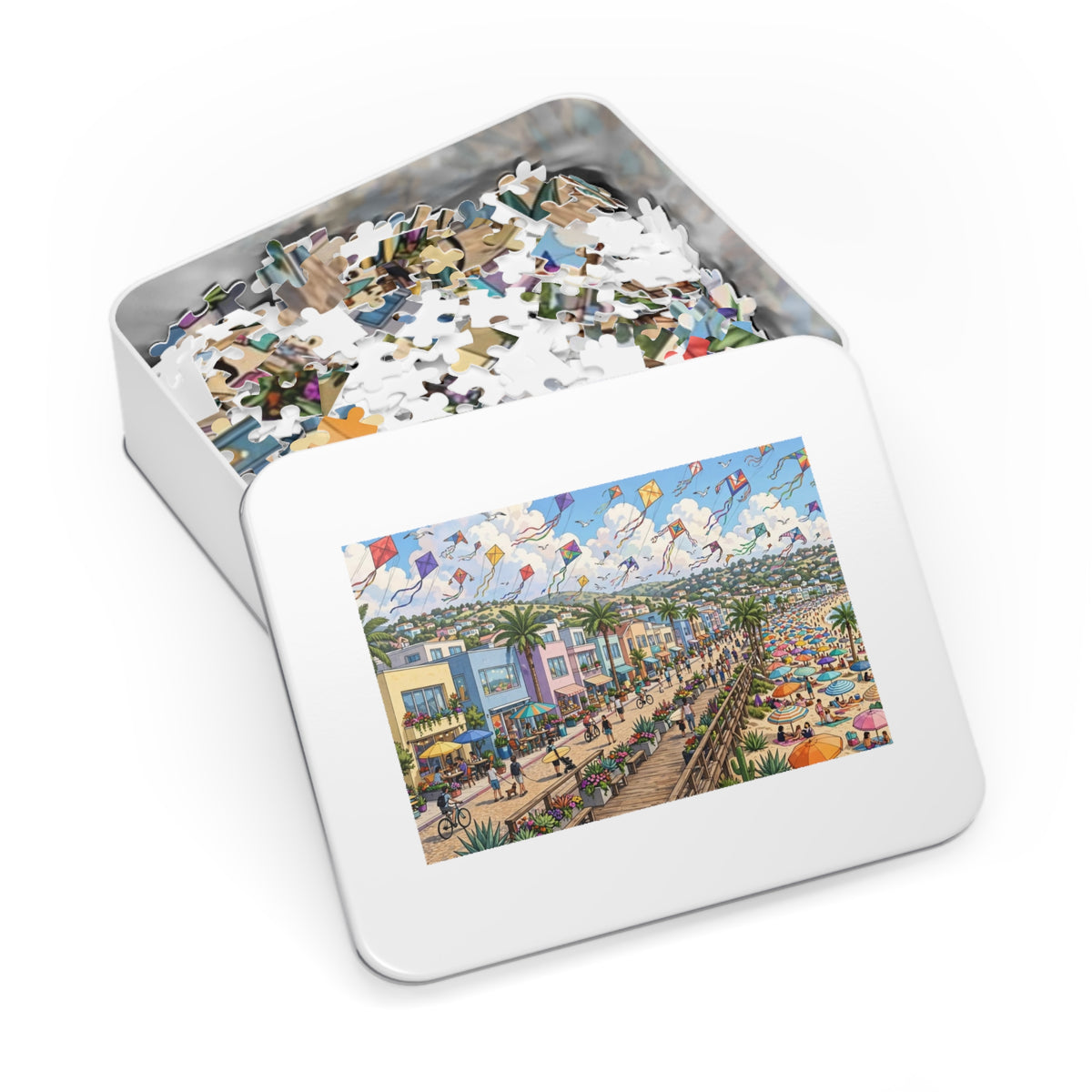 Coastal Town Harbor — 1000-Piece Jigsaw Puzzle in Tin Box