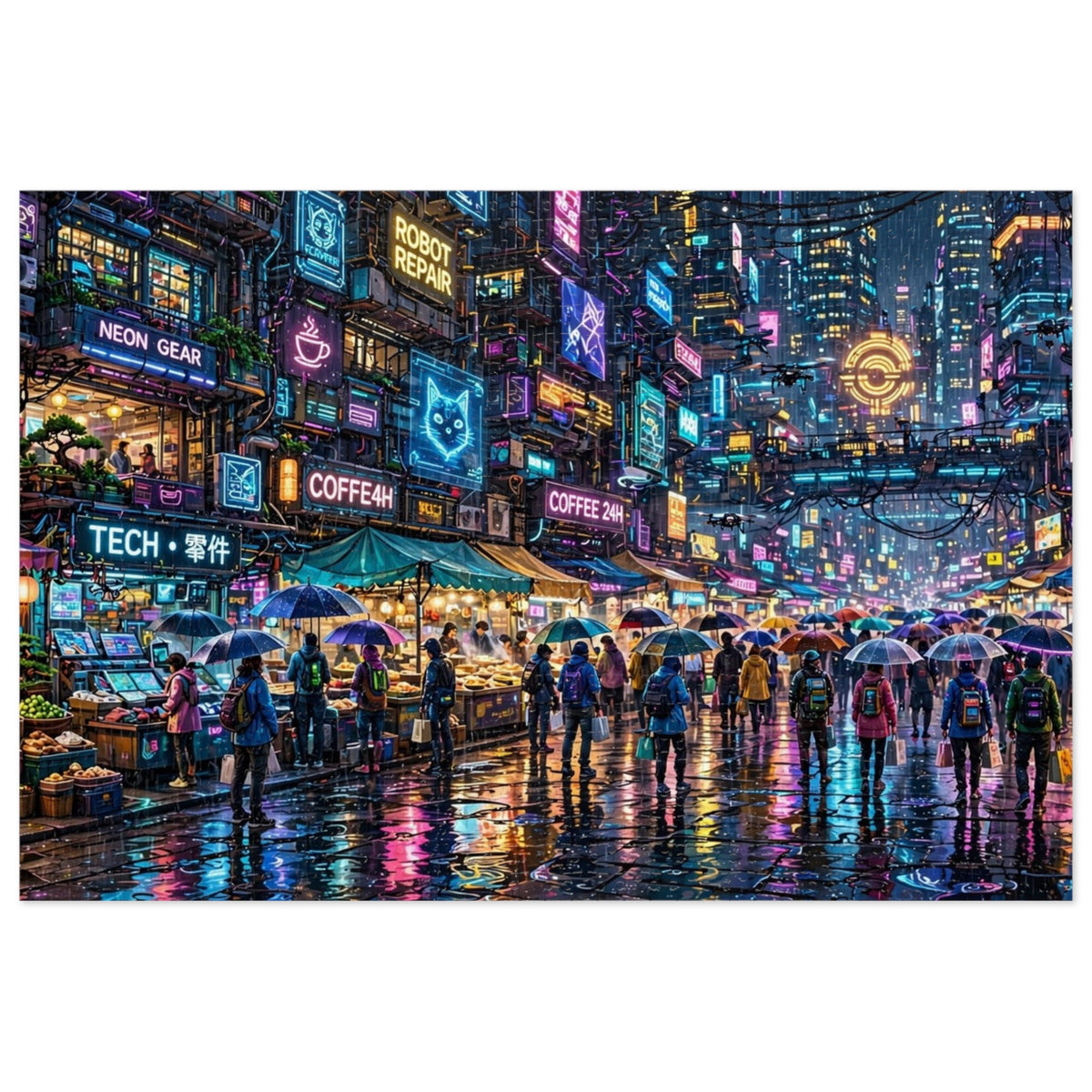 Neon City Rain Night — 1000-Piece Jigsaw Puzzle in Tin Box