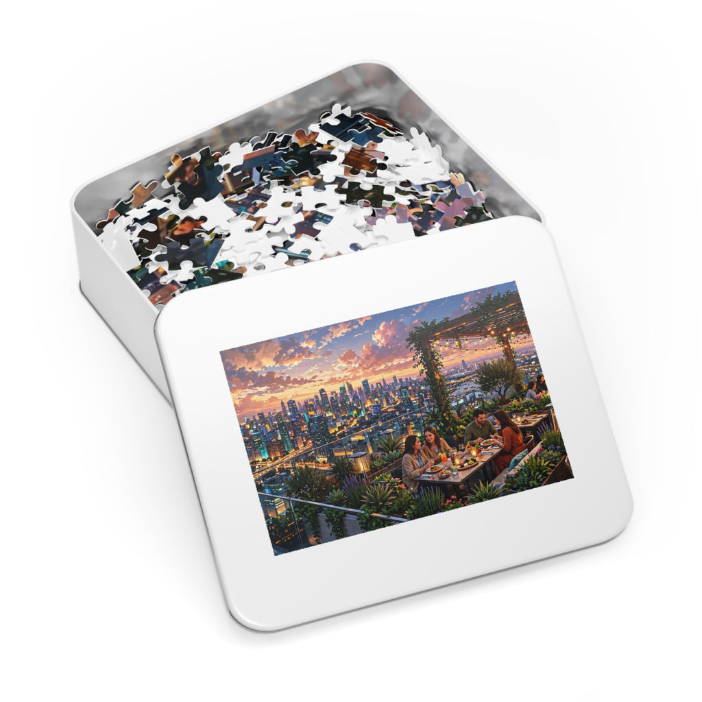 Rooftop Garden Restaurant at Dusk — 1000-Piece Jigsaw Puzzle in Tin Box