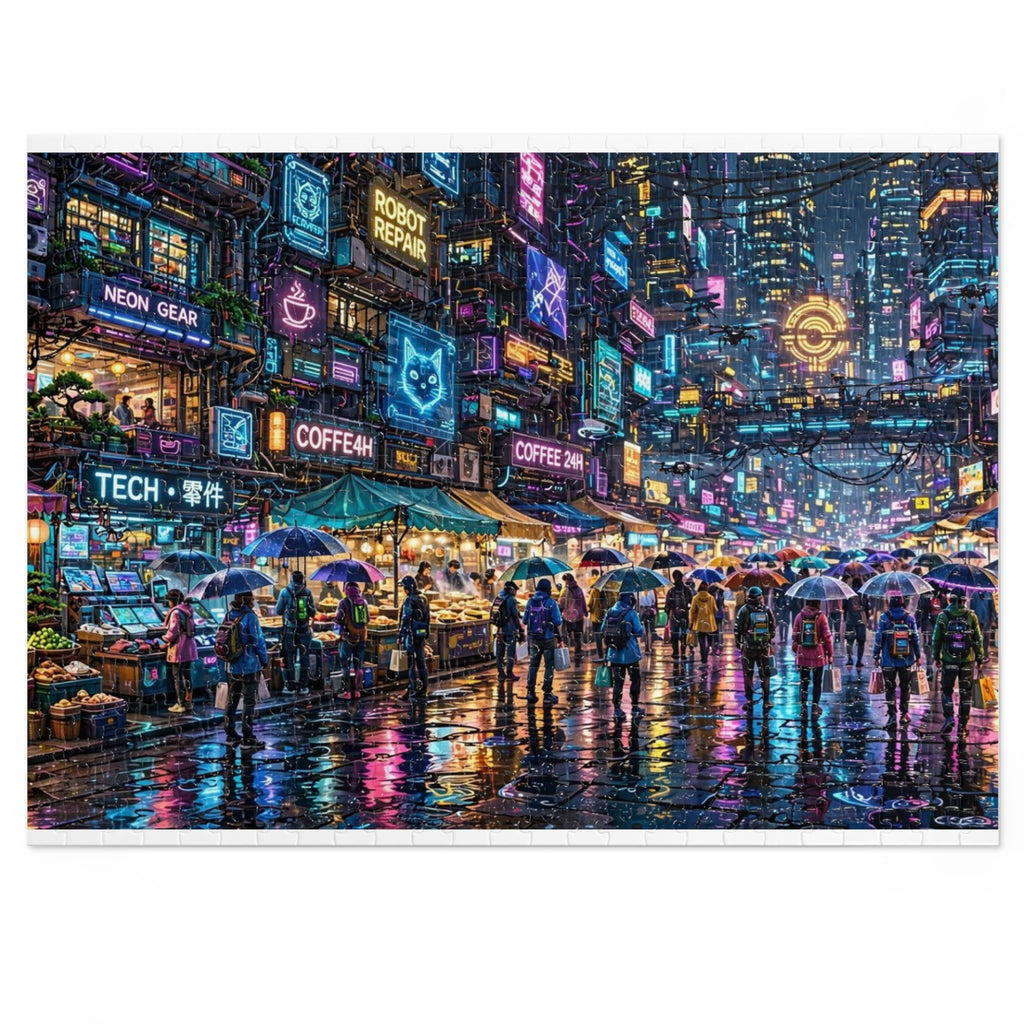 Neon City Rain Night — 1000-Piece Jigsaw Puzzle in Tin Box