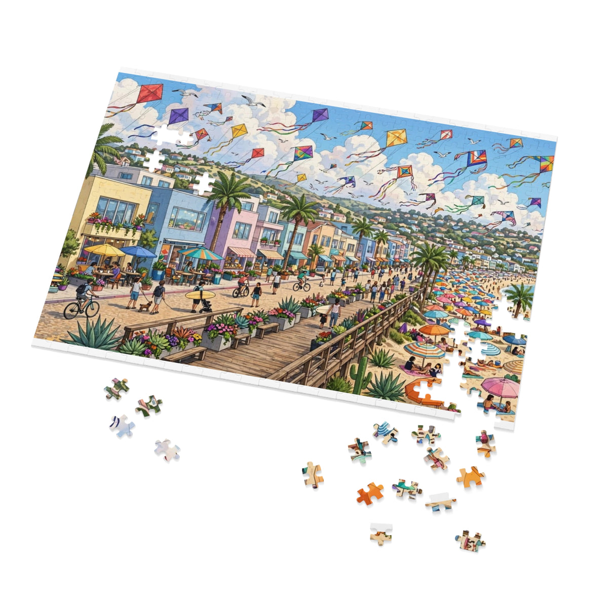 Coastal Town Harbor — 1000-Piece Jigsaw Puzzle in Tin Box