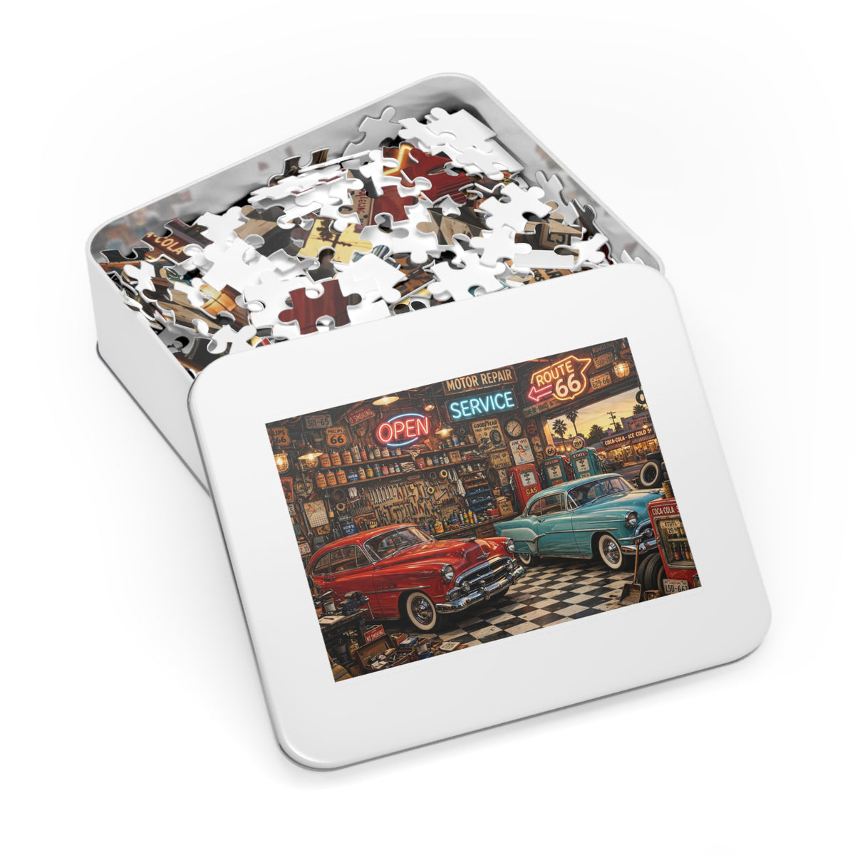 1950s Garage — 1000-Piece Jigsaw Puzzle in Tin Box