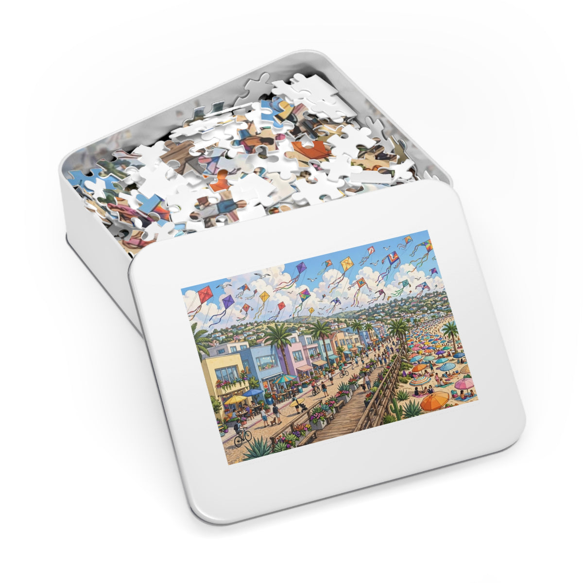 Coastal Town Harbor — 1000-Piece Jigsaw Puzzle in Tin Box