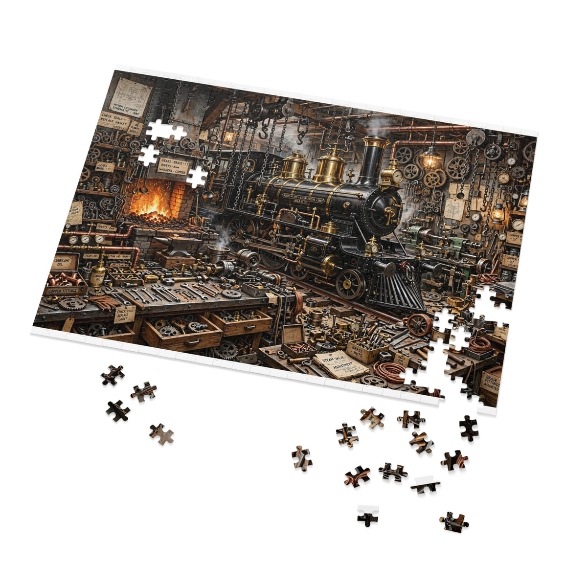 Steam Locomotive Workshop — 1000-Piece Jigsaw Puzzle in Tin Box