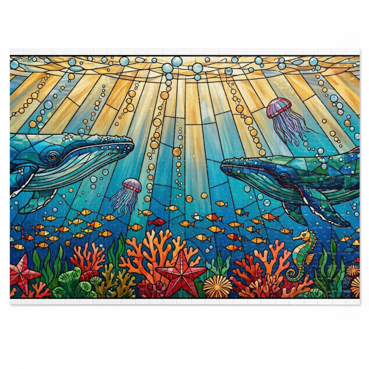 Stained Glass Whale Ocean — 1000-Piece Jigsaw Puzzle in Tin Box