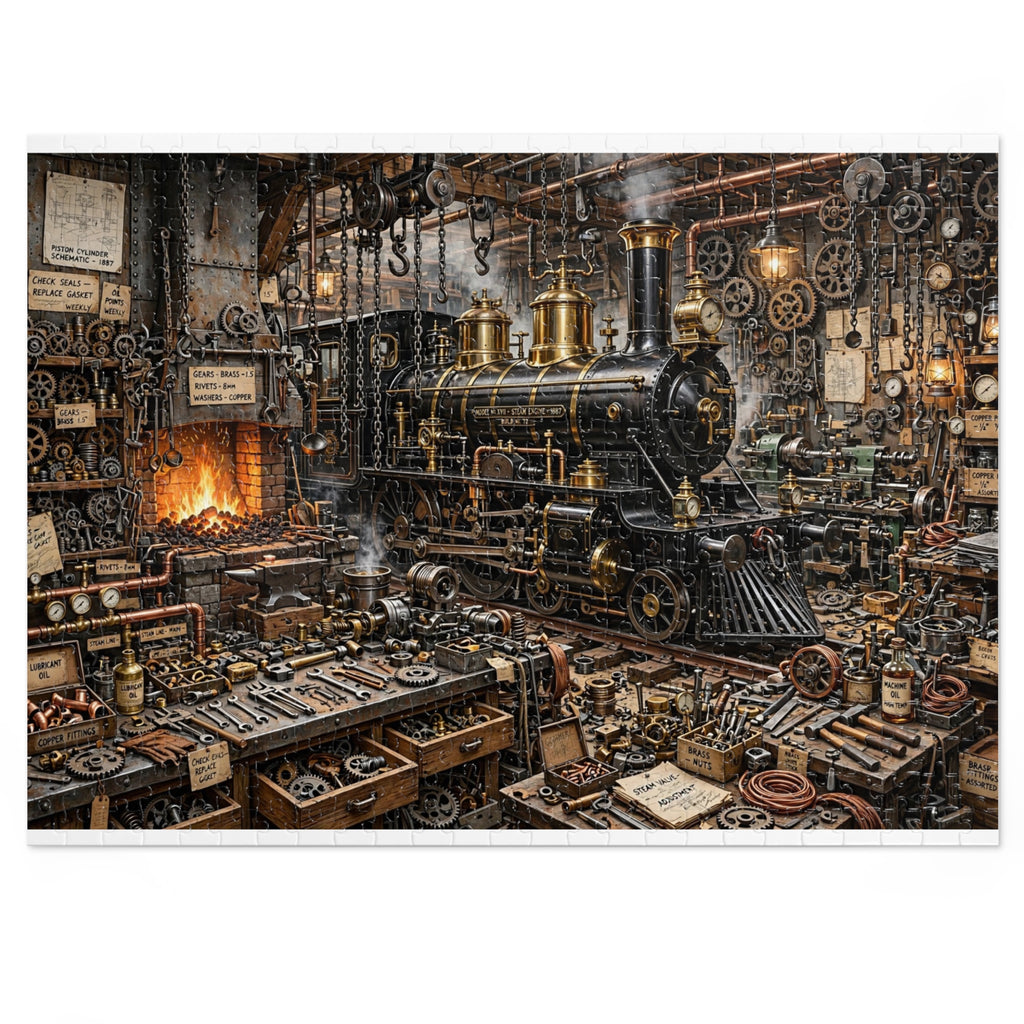 Steam Locomotive Workshop — 1000-Piece Jigsaw Puzzle in Tin Box