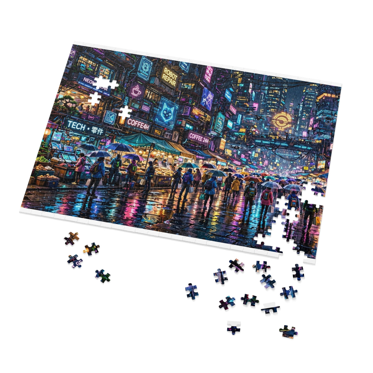 Neon City Rain Night — 1000-Piece Jigsaw Puzzle in Tin Box
