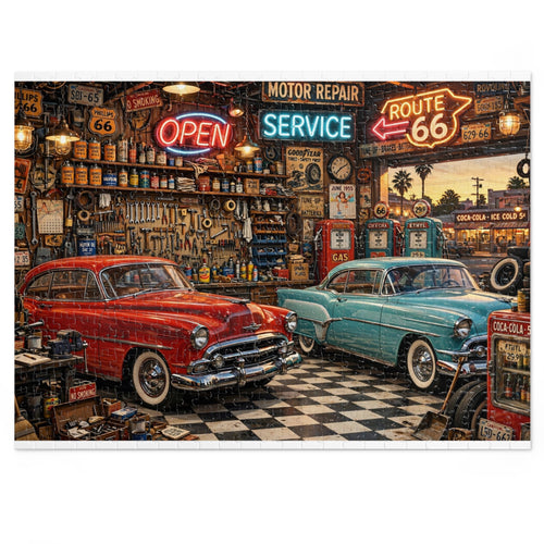 1950s Garage — 1000-Piece Jigsaw Puzzle in Tin Box
