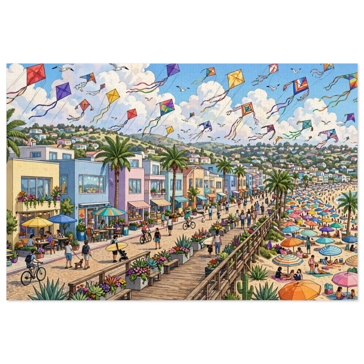 Coastal Town Harbor — 1000-Piece Jigsaw Puzzle in Tin Box