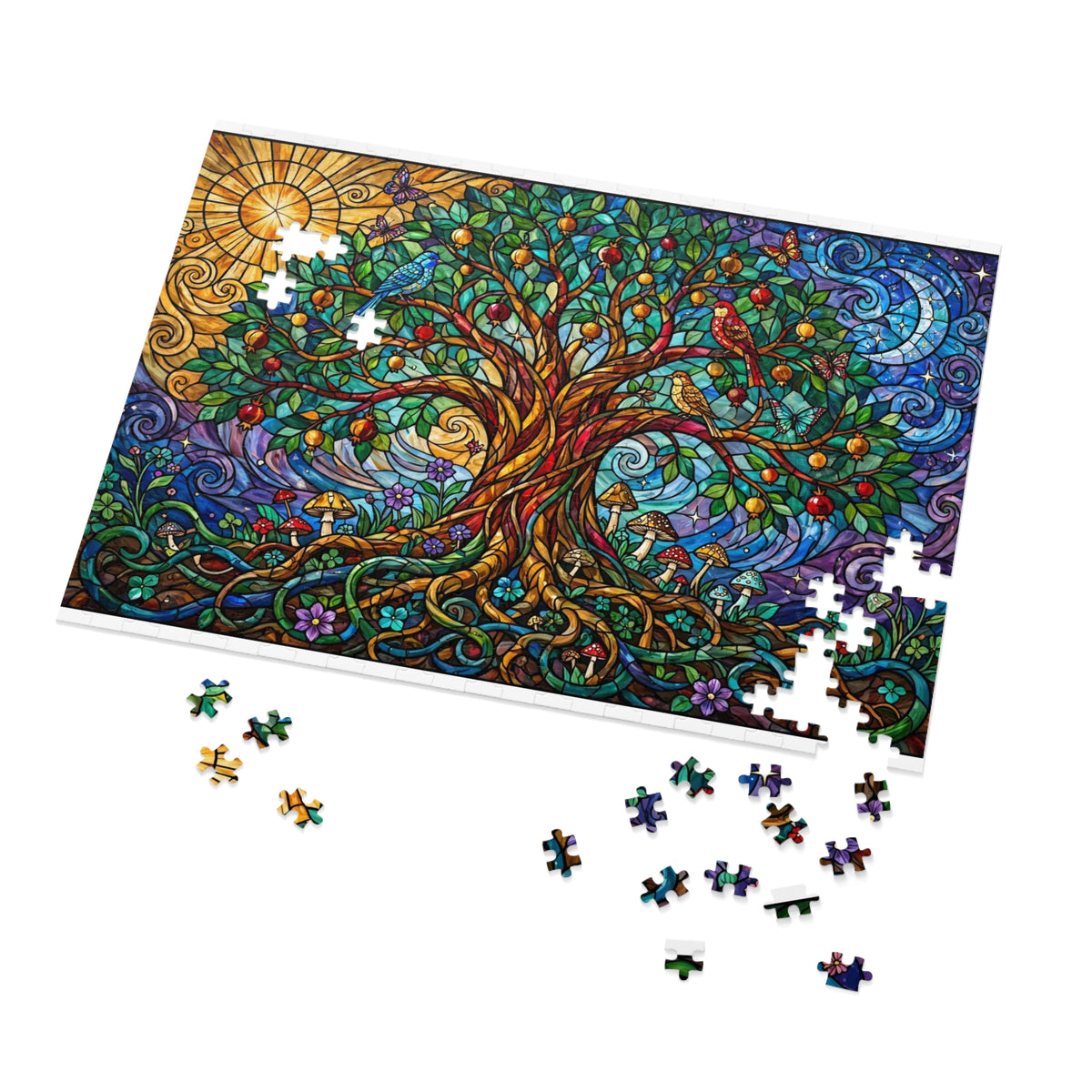 Stained Glass Tree of Life — 1000-Piece Jigsaw Puzzle in Tin Box