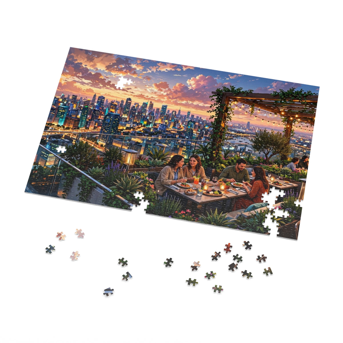 Rooftop Garden Restaurant at Dusk — 1000-Piece Jigsaw Puzzle in Tin Box