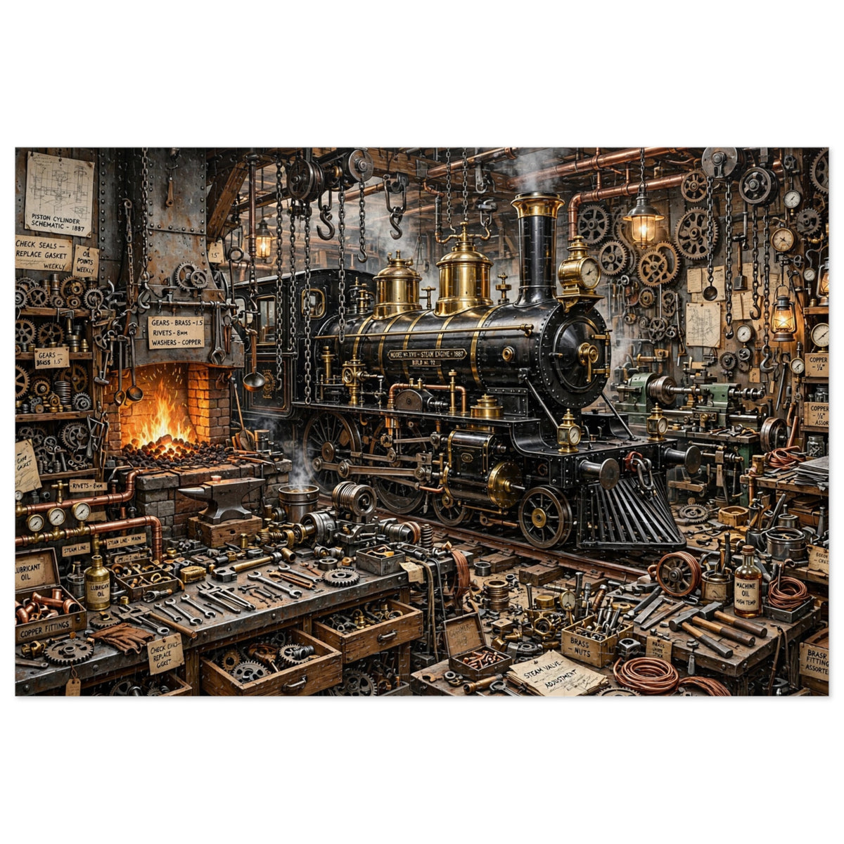 Steam Locomotive Workshop — 1000-Piece Jigsaw Puzzle in Tin Box