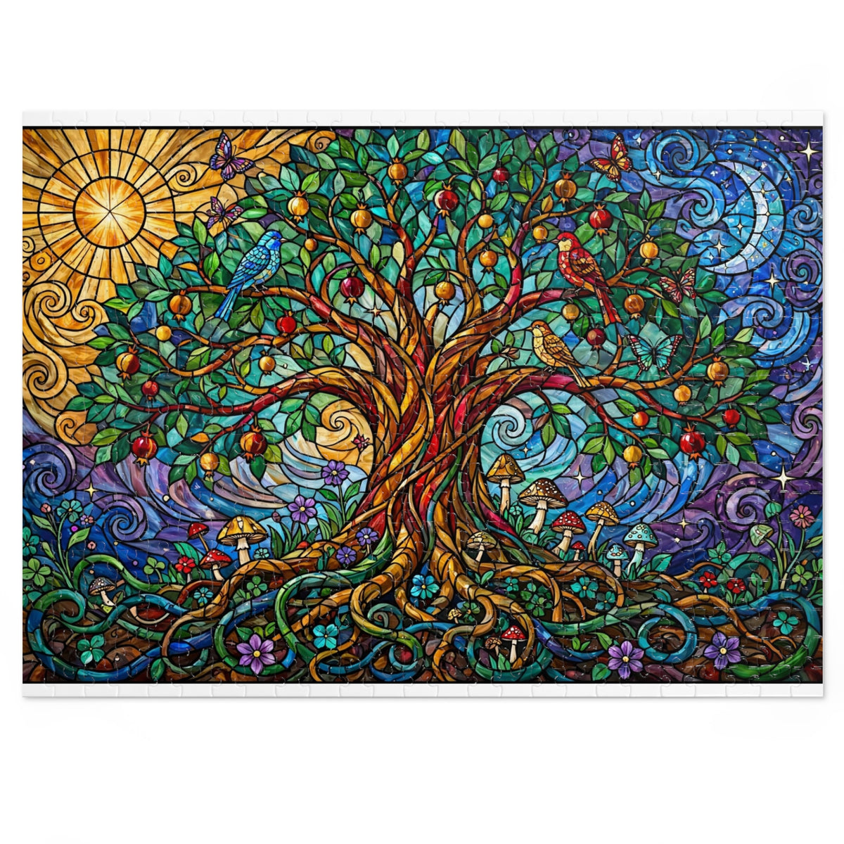 Stained Glass Tree of Life — 1000-Piece Jigsaw Puzzle in Tin Box