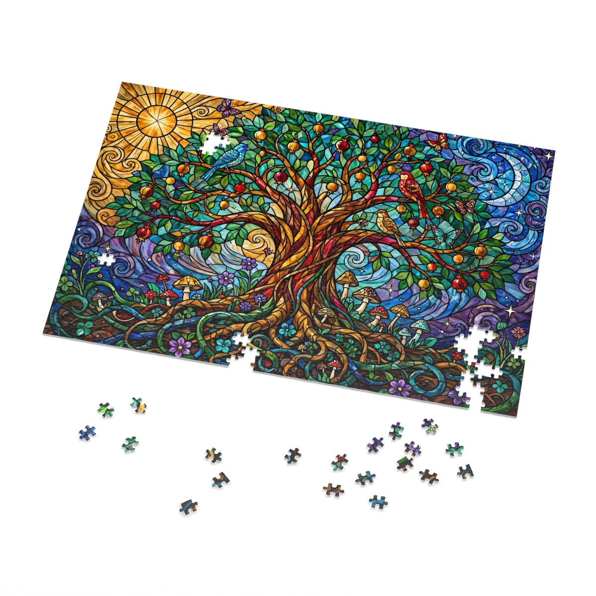 Stained Glass Tree of Life — 1000-Piece Jigsaw Puzzle in Tin Box