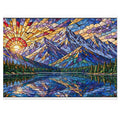 Stained Glass Mountain Lake Sunrise — 1000-Piece Jigsaw Puzzle in Tin Box