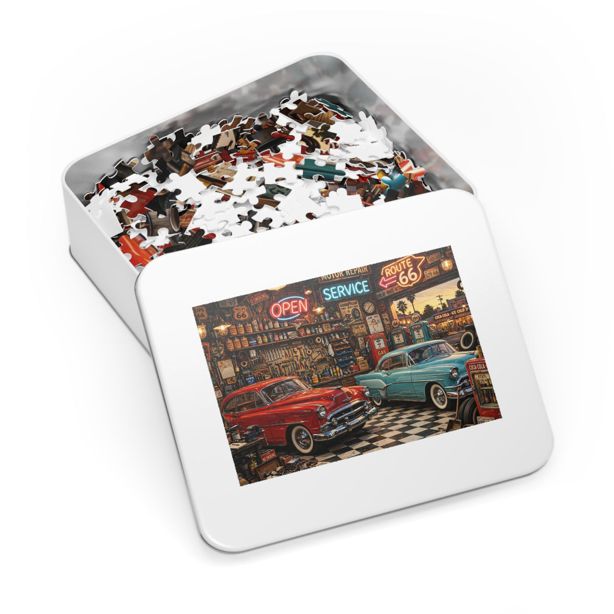 1950s Garage — 1000-Piece Jigsaw Puzzle in Tin Box