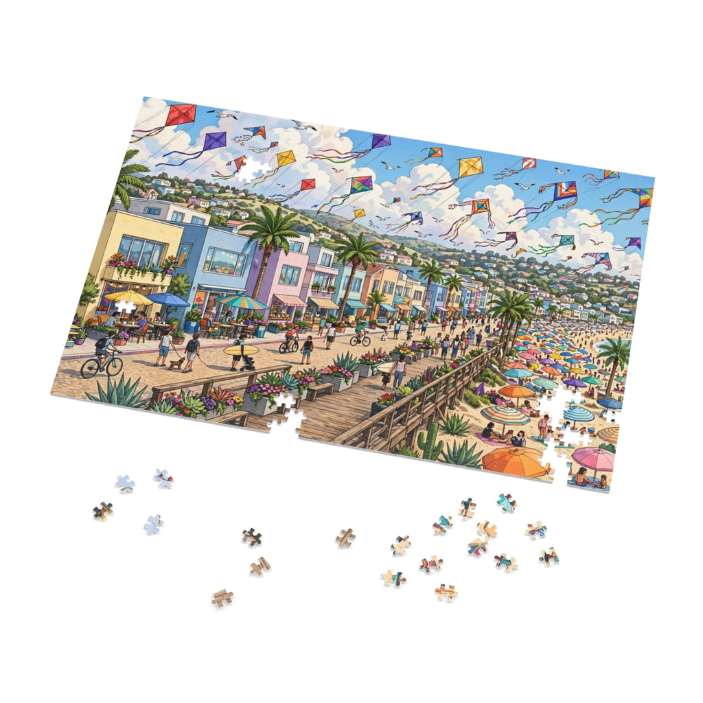 Coastal Town Harbor — 1000-Piece Jigsaw Puzzle in Tin Box