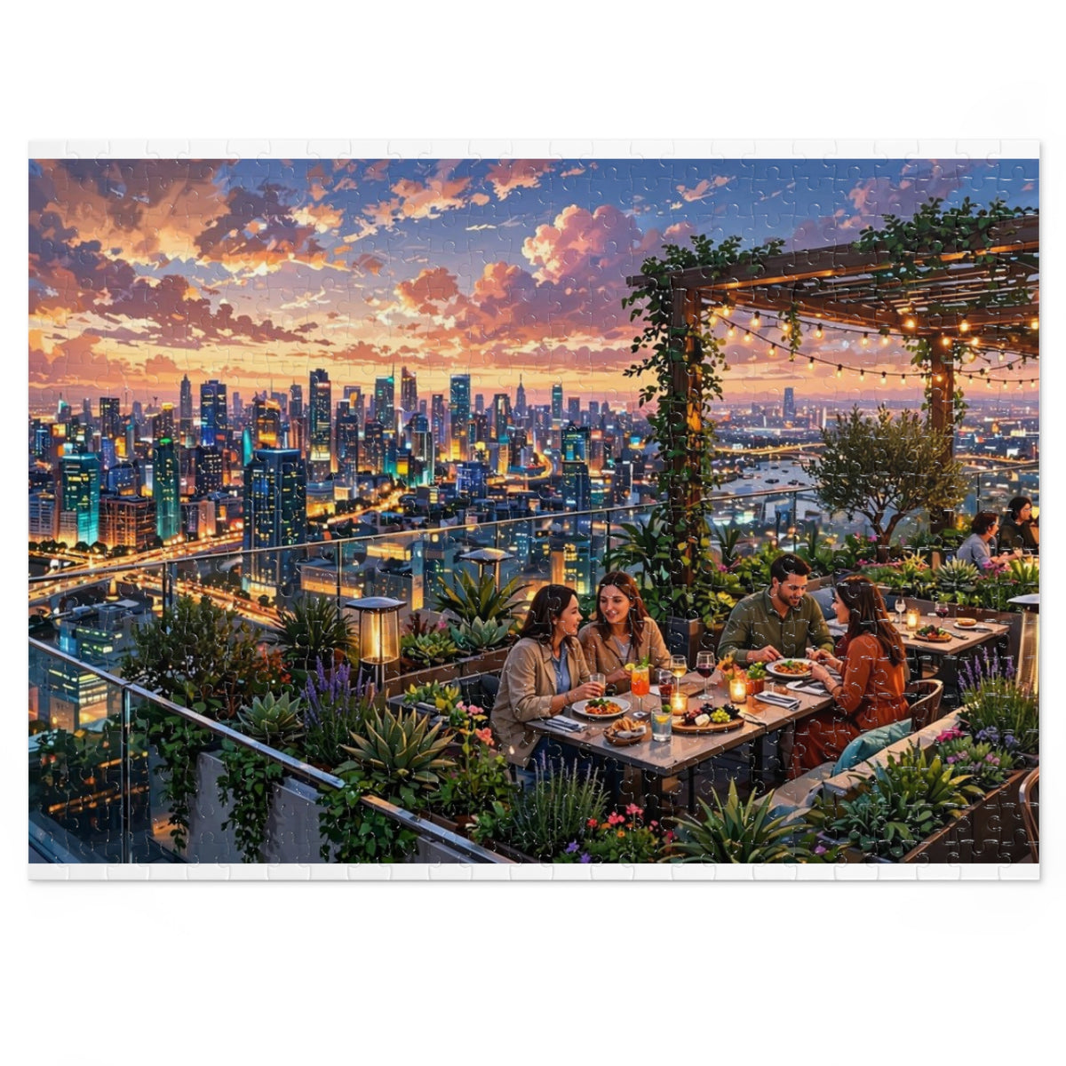 Rooftop Garden Restaurant at Dusk — 1000-Piece Jigsaw Puzzle in Tin Box