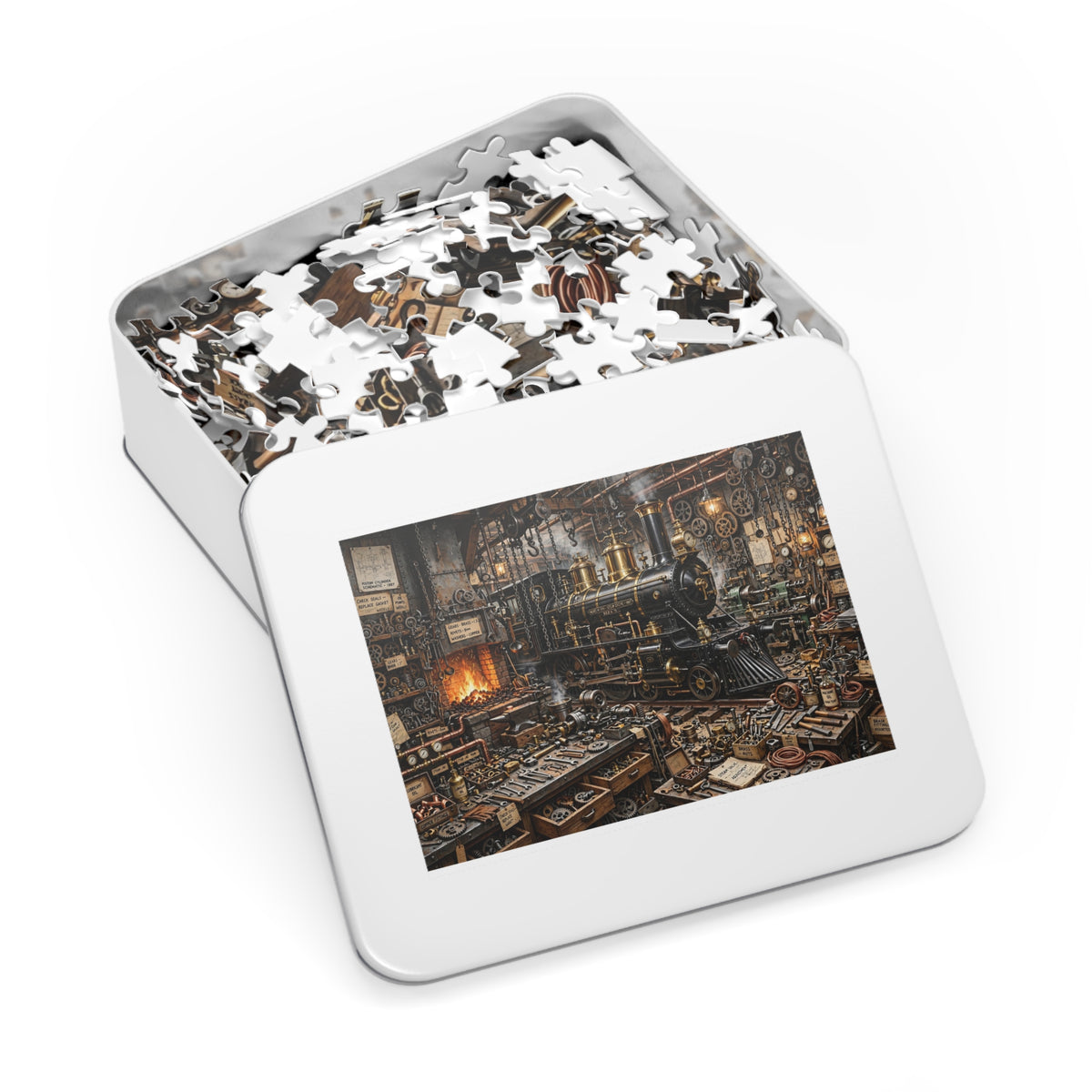 Steam Locomotive Workshop — 1000-Piece Jigsaw Puzzle in Tin Box
